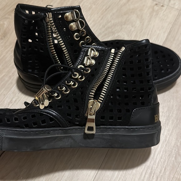 Balmain sneaker suede leather Black gold chain lace up - Picture 3 of 6